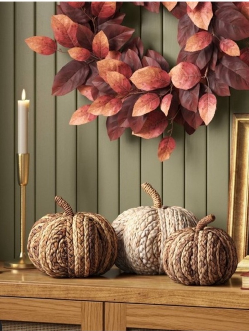NWT Threshold Woven Decorative Pumpkins - Natural Braided Set